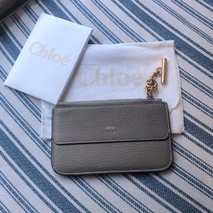 Chloe Leather Card Case in Oyster Gray Color with Dust Cover